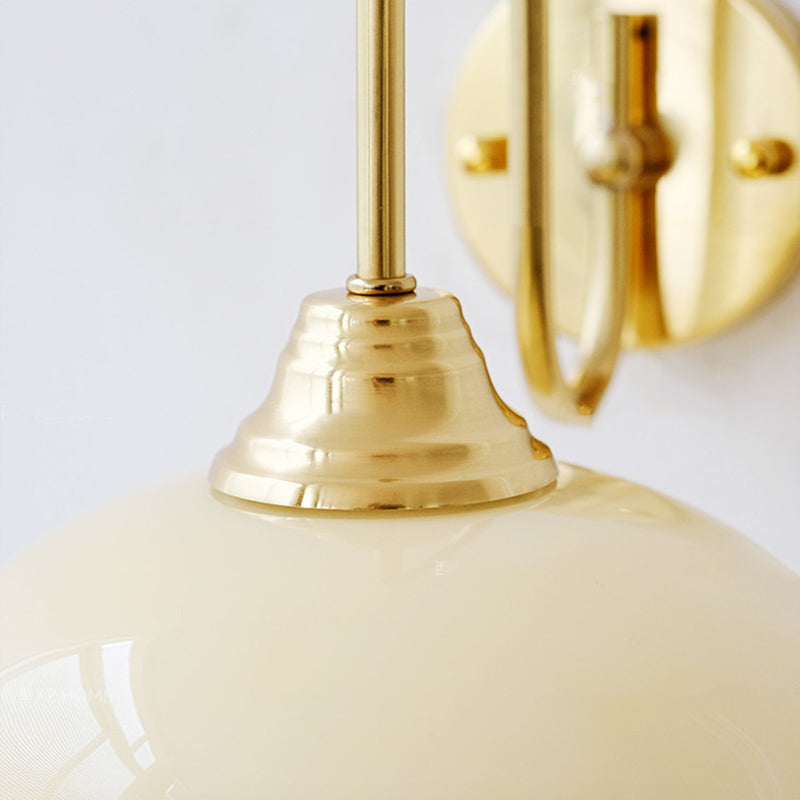 Traditional French Glass Round Shade Iron 1-Light Wall Sconce Lamp For Dining Room