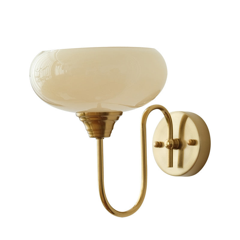 Traditional French Glass Round Shade Iron 1-Light Wall Sconce Lamp For Dining Room