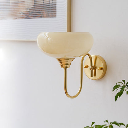 Traditional French Glass Round Shade Iron 1-Light Wall Sconce Lamp For Dining Room