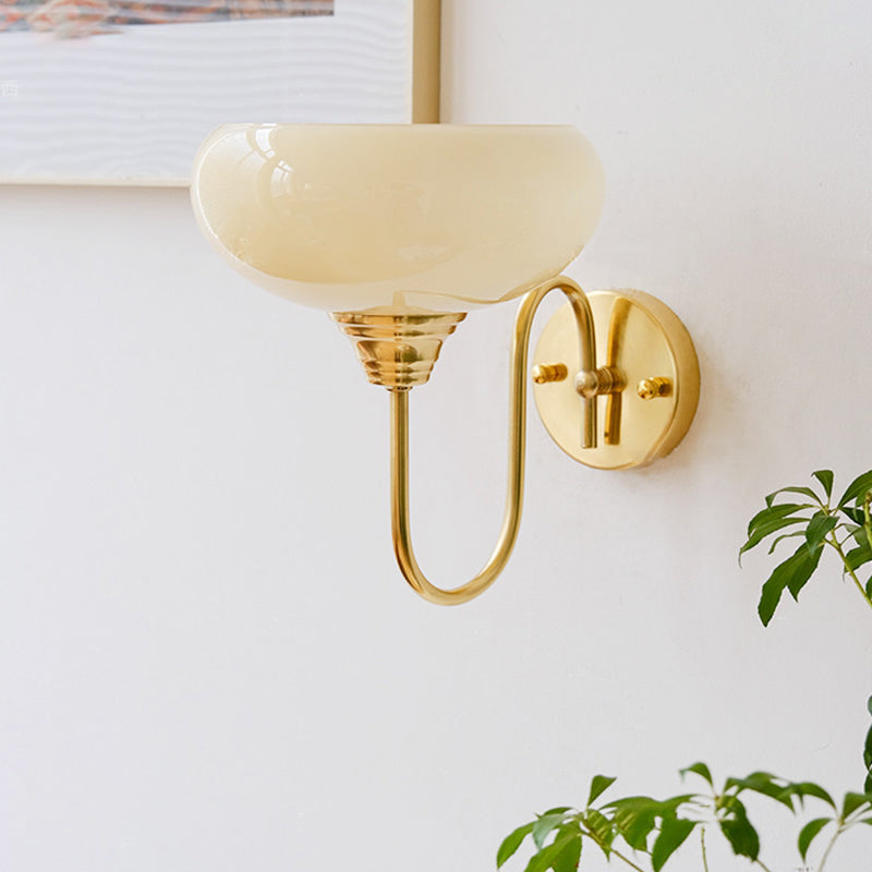 Traditional French Glass Round Shade Iron 1-Light Wall Sconce Lamp For Dining Room