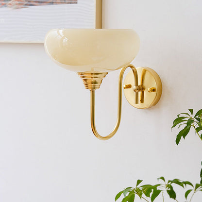 Traditional French Glass Round Shade Iron 1-Light Wall Sconce Lamp For Dining Room
