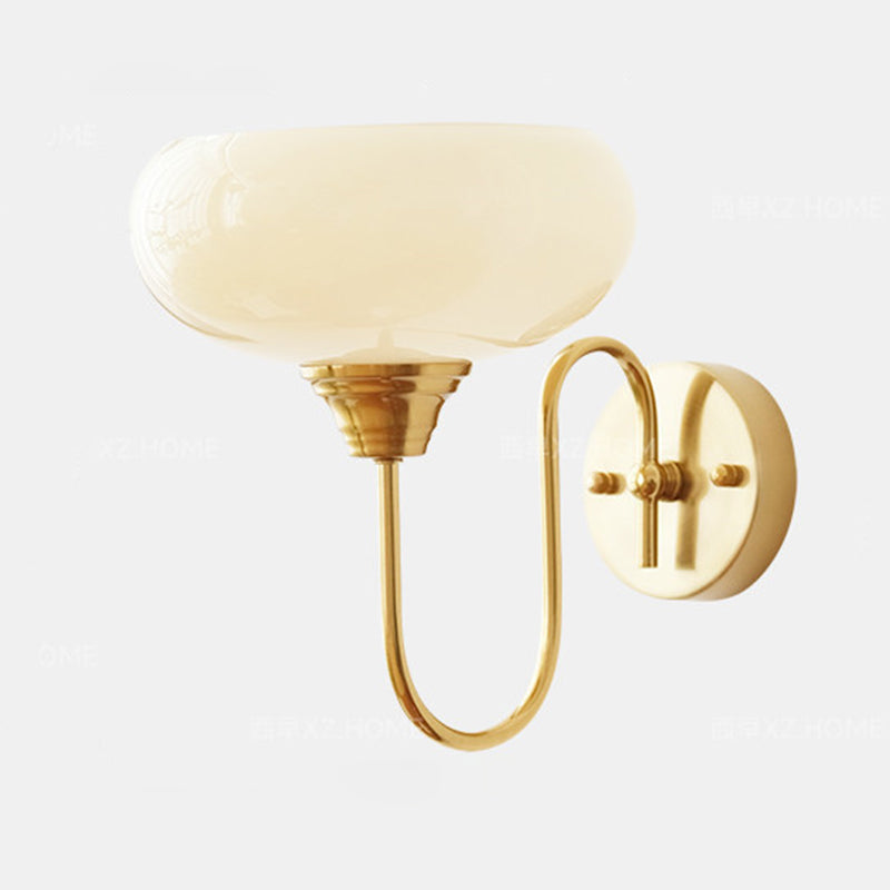 Traditional French Glass Round Shade Iron 1-Light Wall Sconce Lamp For Dining Room