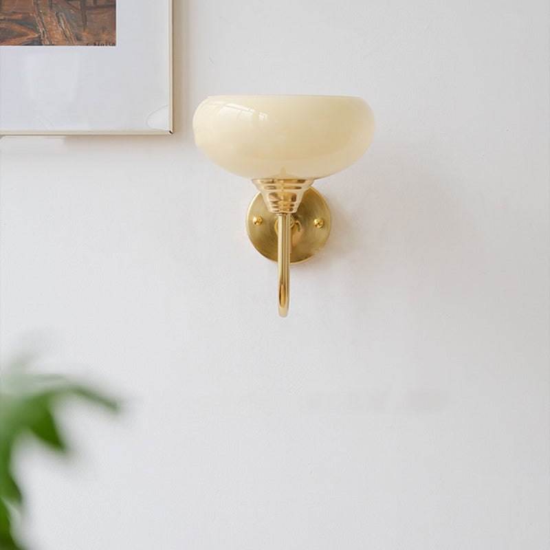 Traditional French Glass Round Shade Iron 1-Light Wall Sconce Lamp For Dining Room