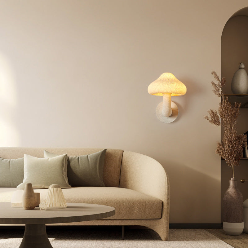 Contemporary Creative Resin Mushroom Shade Hardware 1-Light Wall Sconce Lamp For Living Room