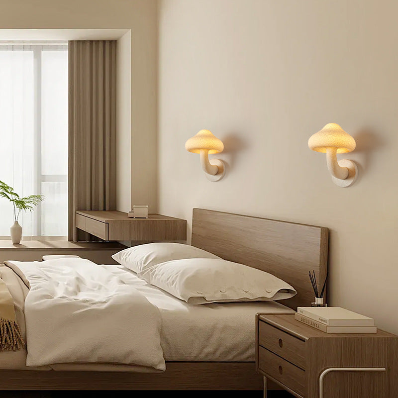 Contemporary Creative Resin Mushroom Shade Hardware 1-Light Wall Sconce Lamp For Living Room