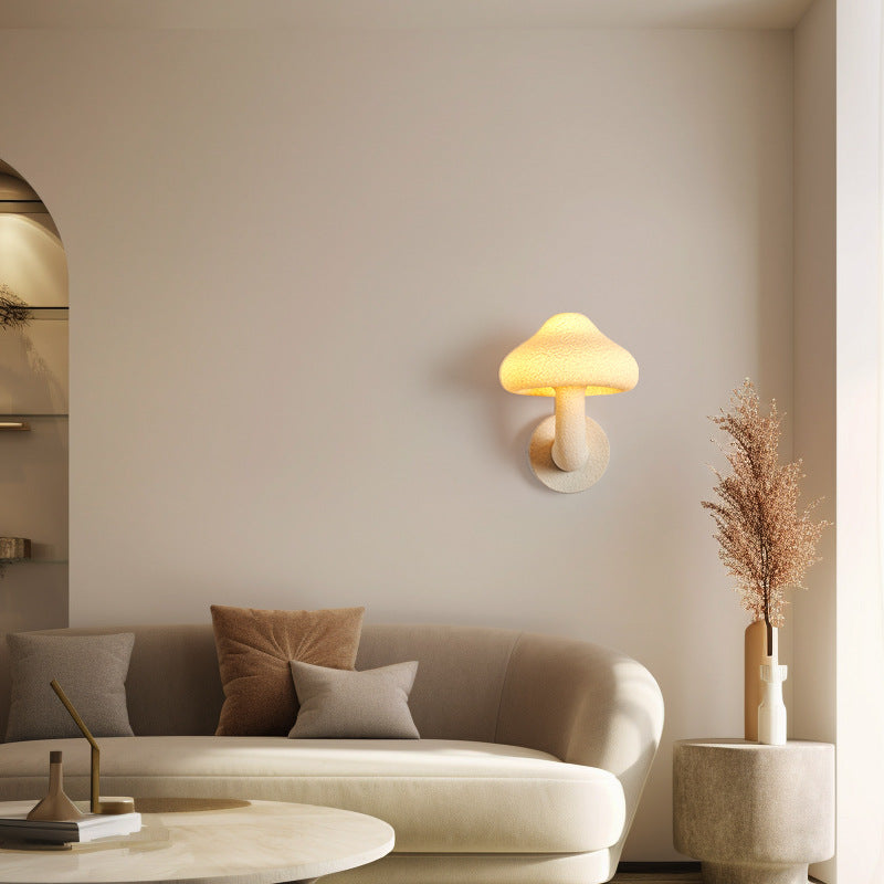 Contemporary Creative Resin Mushroom Shade Hardware 1-Light Wall Sconce Lamp For Living Room