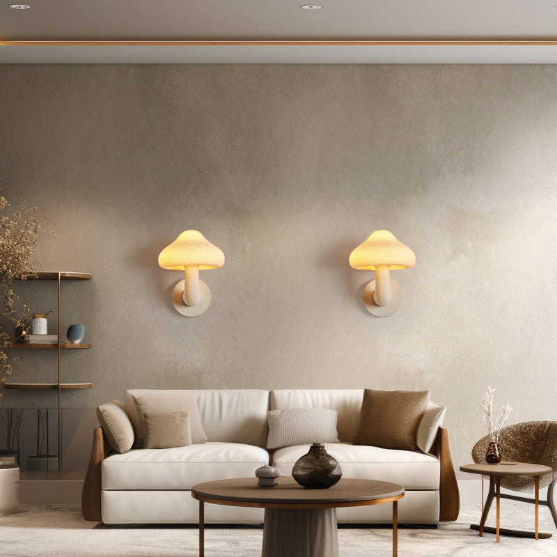 Contemporary Creative Resin Mushroom Shade Hardware 1-Light Wall Sconce Lamp For Living Room