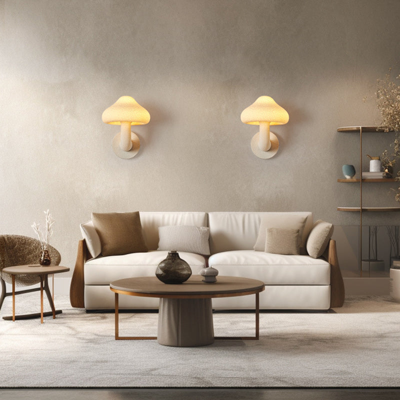 Contemporary Creative Resin Mushroom Shade Hardware 1-Light Wall Sconce Lamp For Living Room