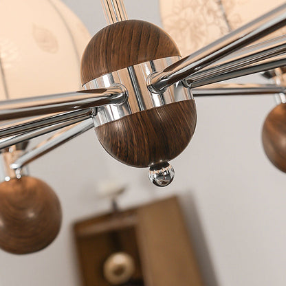 Traditional French Metal Frame Wood Fabric Round Shade 8-Light Chandelier For Living Room