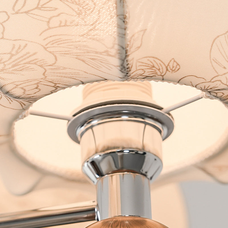 Traditional French Metal Frame Wood Fabric Round Shade 8-Light Chandelier For Living Room