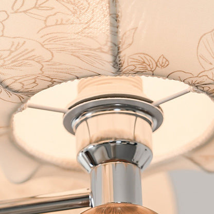 Traditional French Metal Frame Wood Fabric Round Shade 8-Light Chandelier For Living Room