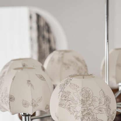 Traditional French Metal Frame Wood Fabric Round Shade 8-Light Chandelier For Living Room