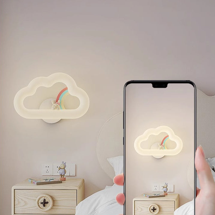 Contemporary Creative Rainbow Rabbit Iron PE Cloud Shade LED Wall Sconce Lamp For Dining Room