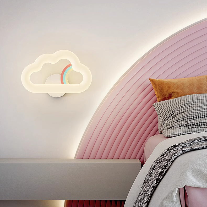 Contemporary Creative Rainbow Rabbit Iron PE Cloud Shade LED Wall Sconce Lamp For Dining Room