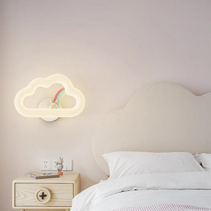 Contemporary Creative Rainbow Rabbit Iron PE Cloud Shade LED Wall Sconce Lamp For Dining Room