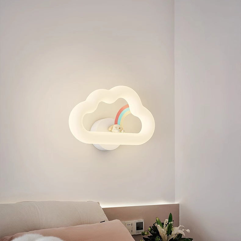 Contemporary Creative Rainbow Rabbit Iron PE Cloud Shade LED Wall Sconce Lamp For Dining Room