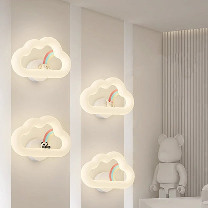 Contemporary Creative Rainbow Rabbit Iron PE Cloud Shade LED Wall Sconce Lamp For Dining Room