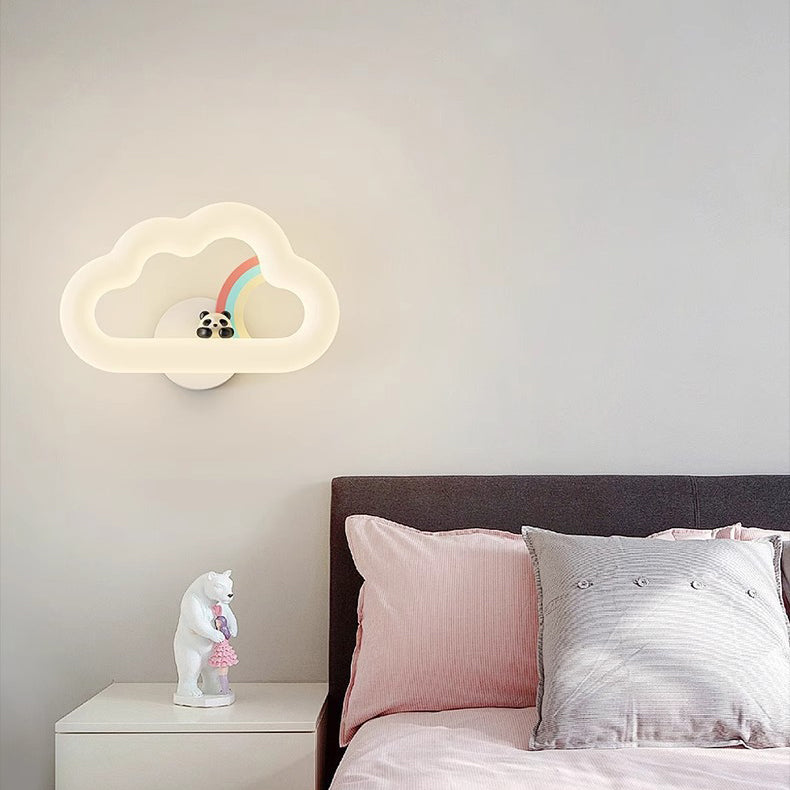 Contemporary Creative Rainbow Rabbit Iron PE Cloud Shade LED Wall Sconce Lamp For Dining Room