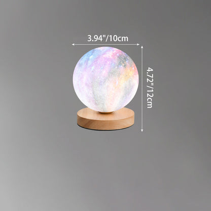 Contemporary Simplicity Starry Sky Moon PLA Round Shade Wood 1-Light Night Light Table Lamp For Bedroom