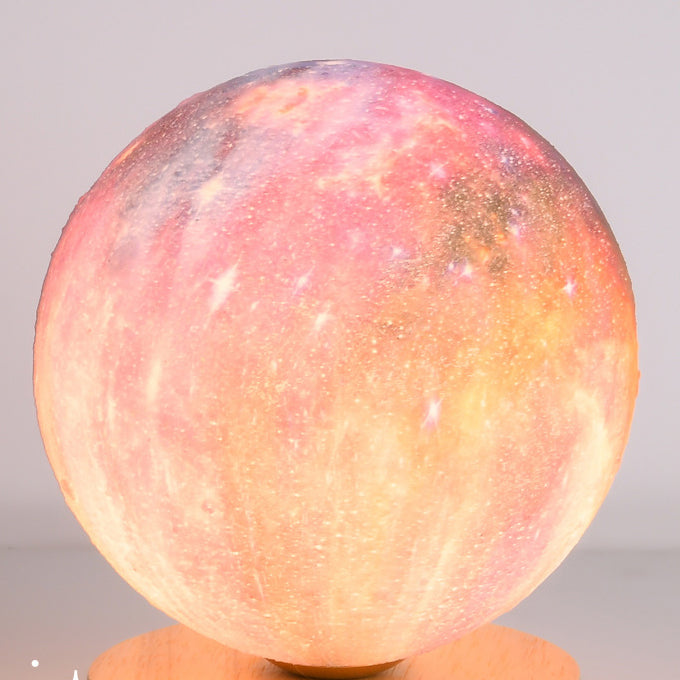 Contemporary Simplicity Starry Sky Moon PLA Round Shade Wood 1-Light Night Light Table Lamp For Bedroom