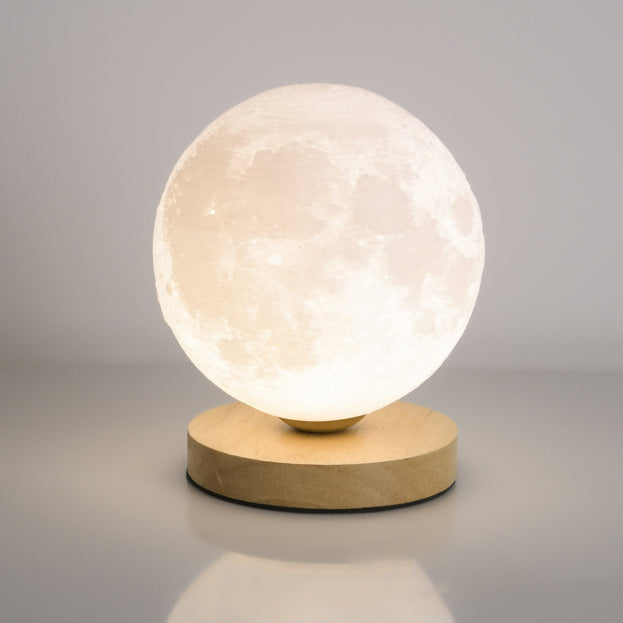 Contemporary Simplicity Starry Sky Moon PLA Round Shade Wood 1-Light Night Light Table Lamp For Bedroom