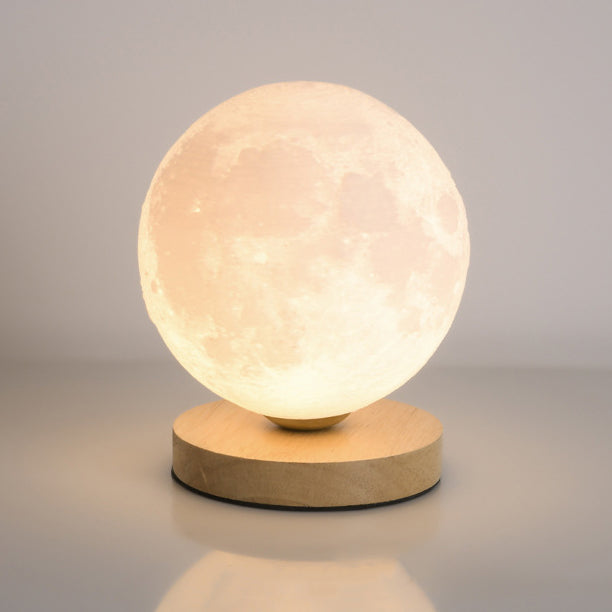 Contemporary Simplicity Starry Sky Moon PLA Round Shade Wood 1-Light Night Light Table Lamp For Bedroom