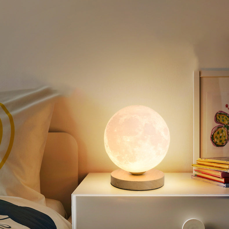 Contemporary Simplicity Starry Sky Moon PLA Round Shade Wood 1-Light Night Light Table Lamp For Bedroom