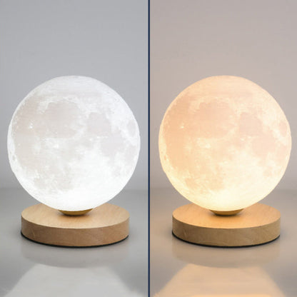 Contemporary Simplicity Starry Sky Moon PLA Round Shade Wood 1-Light Night Light Table Lamp For Bedroom