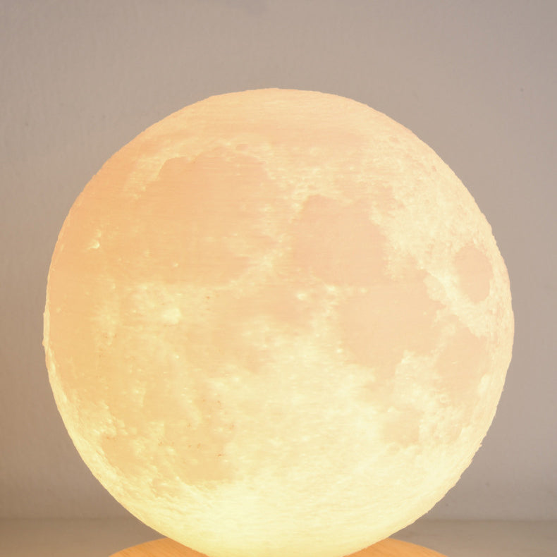 Contemporary Simplicity Starry Sky Moon PLA Round Shade Wood 1-Light Night Light Table Lamp For Bedroom