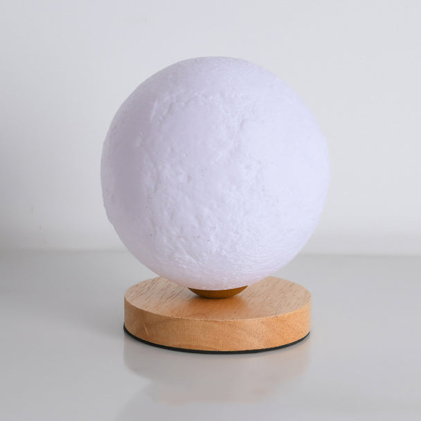 Contemporary Simplicity Starry Sky Moon PLA Round Shade Wood 1-Light Night Light Table Lamp For Bedroom