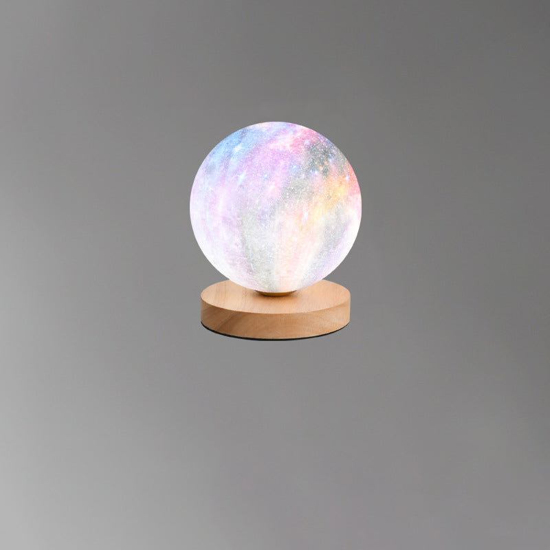 Contemporary Simplicity Starry Sky Moon PLA Round Shade Wood 1-Light Night Light Table Lamp For Bedroom