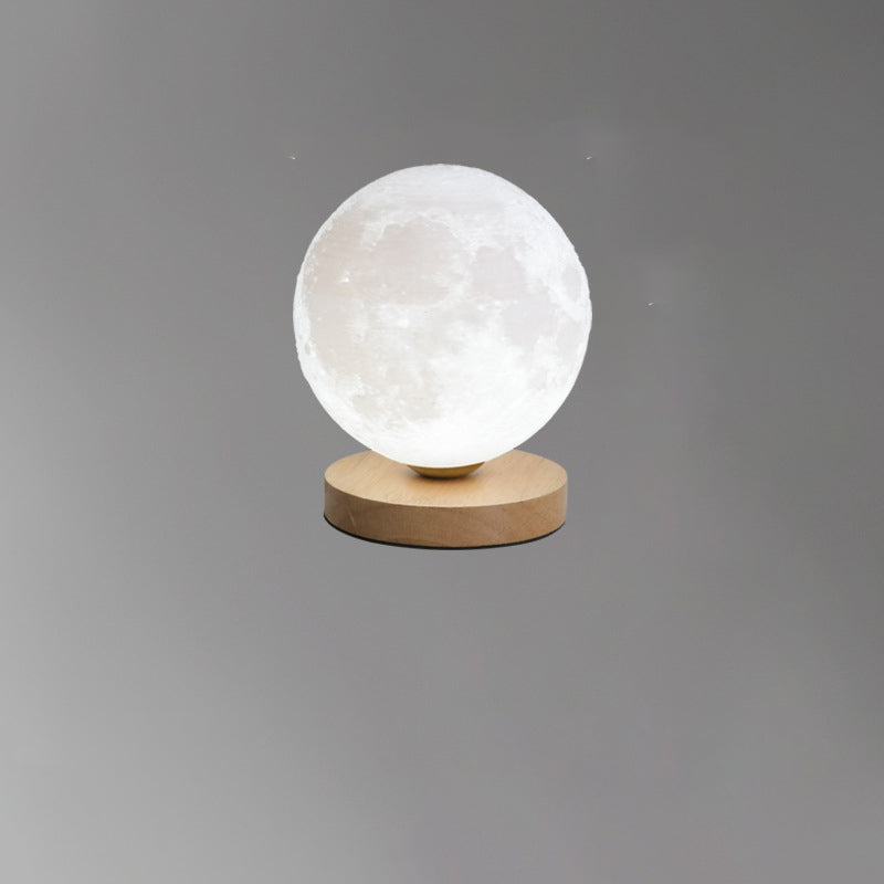 Contemporary Simplicity Starry Sky Moon PLA Round Shade Wood 1-Light Night Light Table Lamp For Bedroom