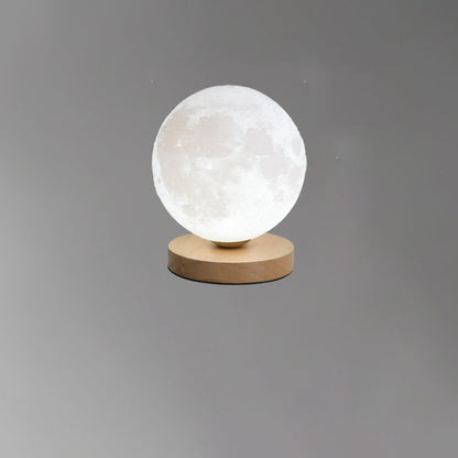 Contemporary Simplicity Starry Sky Moon PLA Round Shade Wood 1-Light Night Light Table Lamp For Bedroom