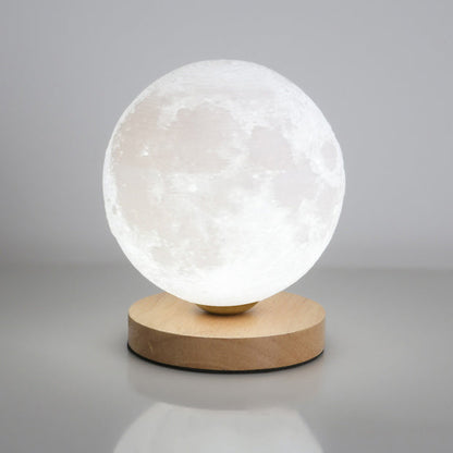 Contemporary Simplicity Starry Sky Moon PLA Round Shade Wood 1-Light Night Light Table Lamp For Bedroom