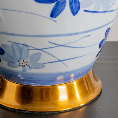 Traditional Chinese Blue And White Porcelain Ceramic Vase Base Pleated Fabric Shade 1-Light Table Lamp For Study