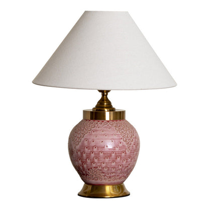 Traditional Chinese Plum Bossom Fabric Shade Ceramic Base 1-Light Table Lamp For Study