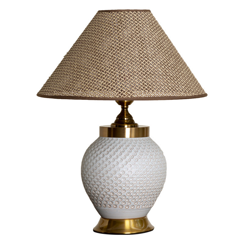 Traditional Chinese Plum Bossom Fabric Shade Ceramic Base 1-Light Table Lamp For Study