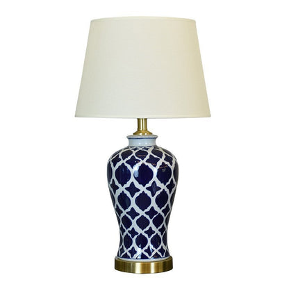 Traditional Chinese Fabric Cylinder Shade Ceramic Vase Base 1-Light Table Lamp For Study