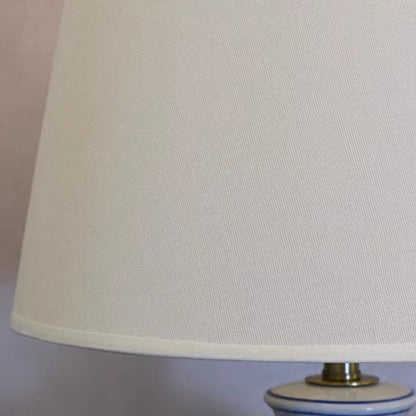 Traditional Chinese Fabric Cylinder Shade Ceramic Vase Base 1-Light Table Lamp For Study