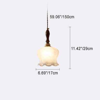 Contemporary Retro Solid Wood Flower Glass Shade 1-Light Pendant Light For Dining Room