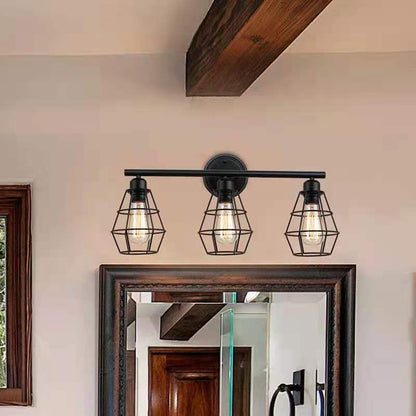 Traditional Vintage Geometrical Iron Frame 3-Light Mirror Front Wall Sconce Lamp For Bedroom