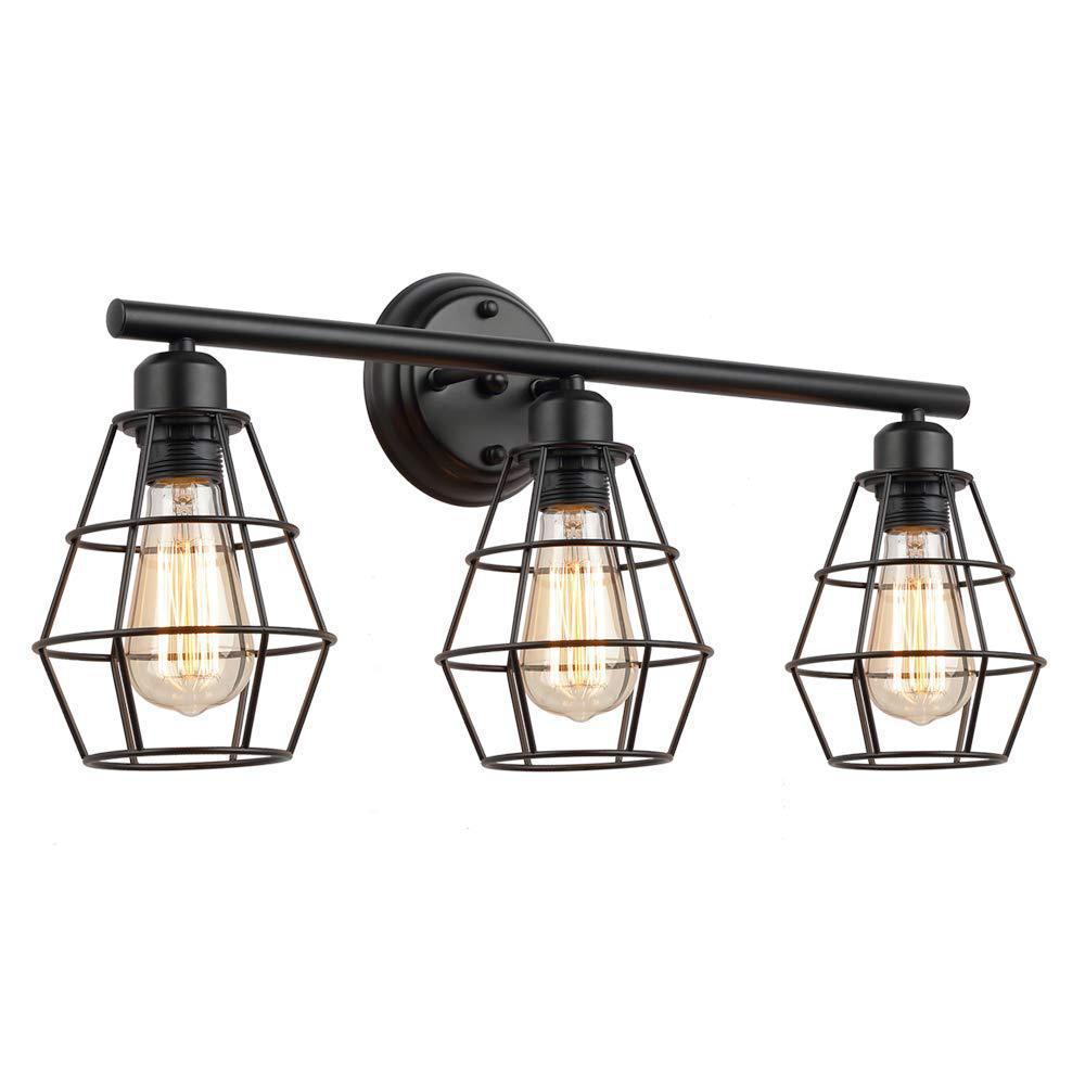 Traditional Vintage Geometrical Iron Frame 3-Light Mirror Front Wall Sconce Lamp For Bedroom