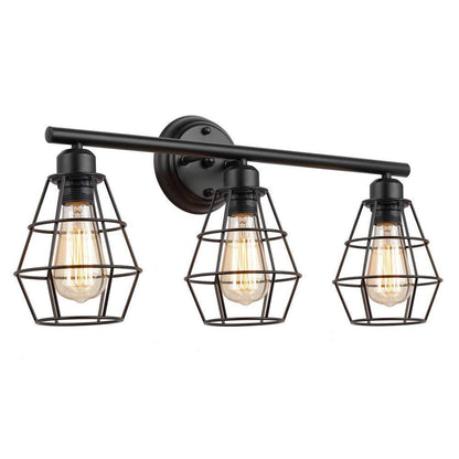 Traditional Vintage Geometrical Iron Frame 3-Light Mirror Front Wall Sconce Lamp For Bedroom