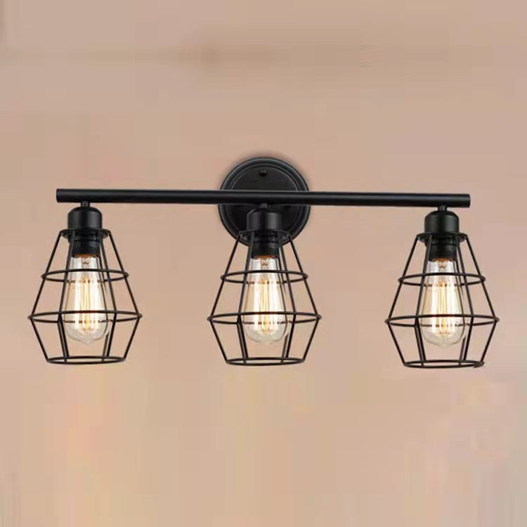 Traditional Vintage Geometrical Iron Frame 3-Light Mirror Front Wall Sconce Lamp For Bedroom