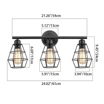 Traditional Vintage Geometrical Iron Frame 3-Light Mirror Front Wall Sconce Lamp For Bedroom
