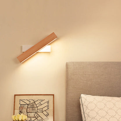 مصباح حائط دوار LED طويل من الألومنيوم بحبيبات خشبية بسيطة وحديثة لغرفة النوم 