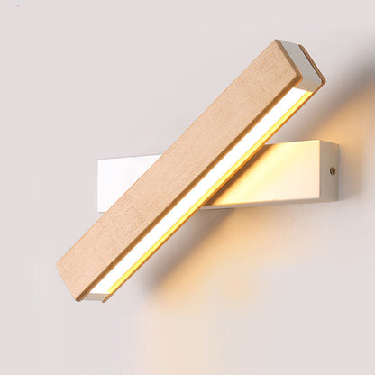 مصباح حائط دوار LED طويل من الألومنيوم بحبيبات خشبية بسيطة وحديثة لغرفة النوم 