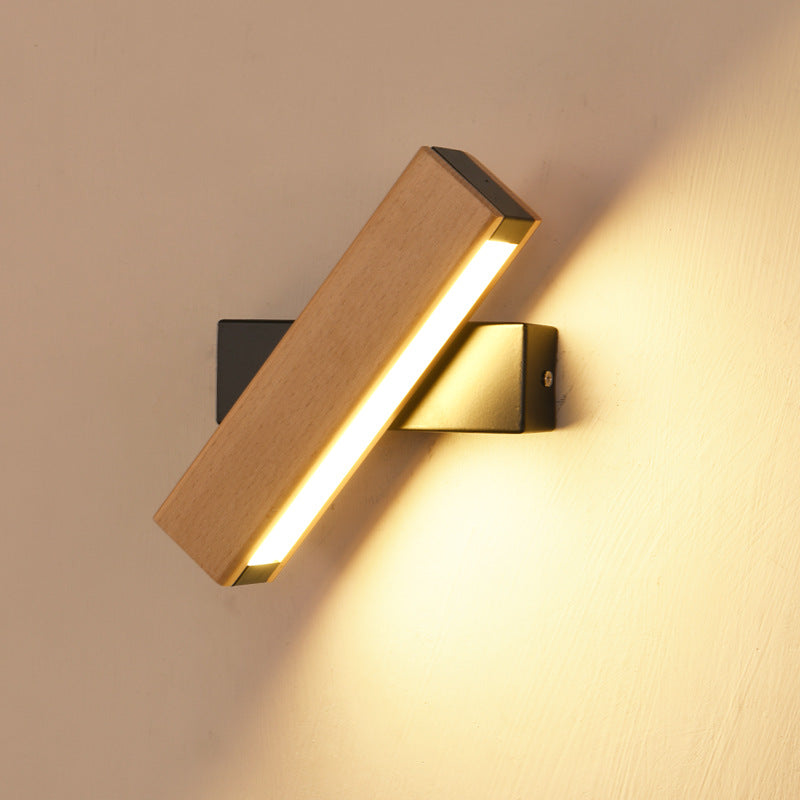 مصباح حائط دوار LED طويل من الألومنيوم بحبيبات خشبية بسيطة وحديثة لغرفة النوم 