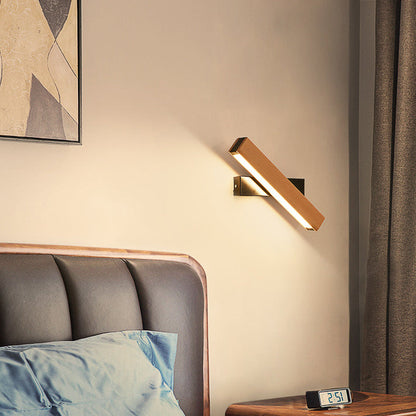 مصباح حائط دوار LED طويل من الألومنيوم بحبيبات خشبية بسيطة وحديثة لغرفة النوم 