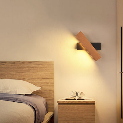 مصباح حائط دوار LED طويل من الألومنيوم بحبيبات خشبية بسيطة وحديثة لغرفة النوم 